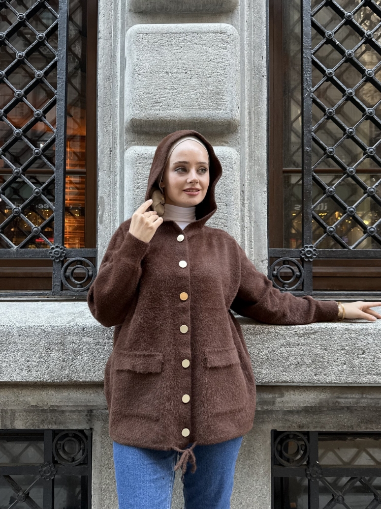 Resim Angora Ceket Kapüşonlu