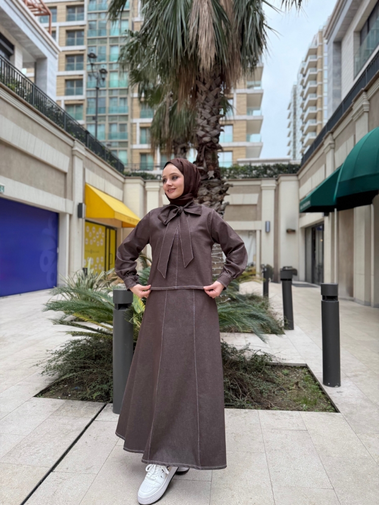 Resim 6518 Likralı Kot Etek Takım