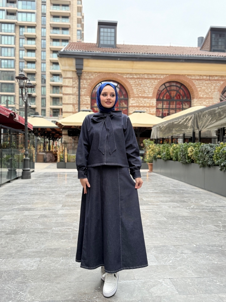 Resim 6518 Likralı Kot Etek Takım