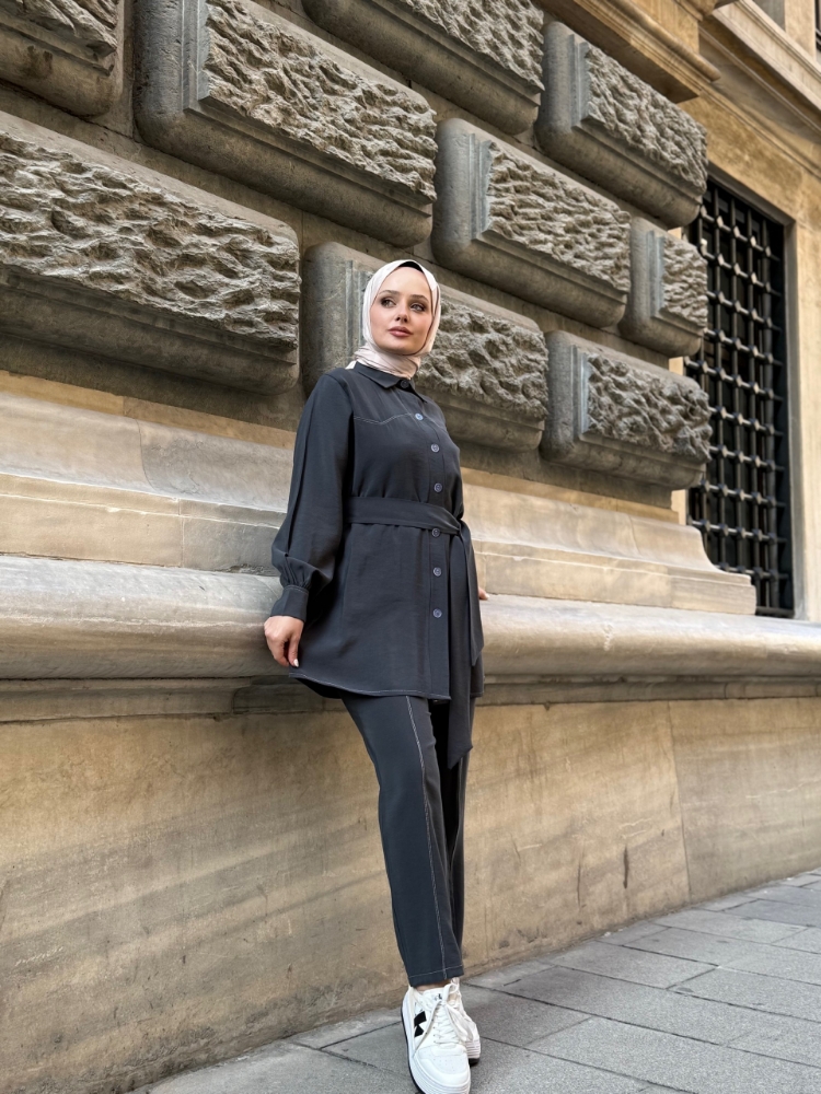 Resim 6510 Diagonal Belden Bağlamalı Pantolon Takım