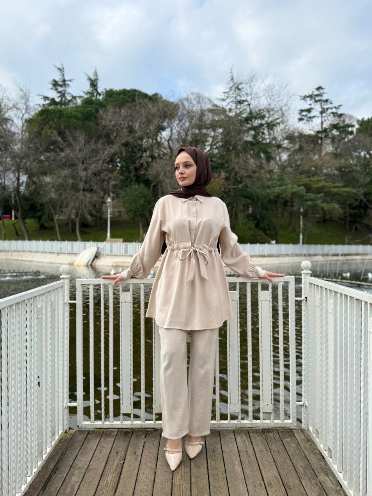 Resim 6516 Modal Belden Bağlamalı Pantolon Takım