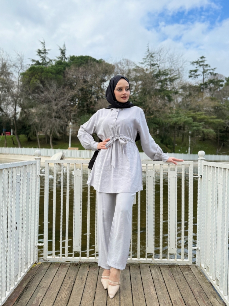 Resim 6516 Modal Belden Bağlamalı Pantolon Takım