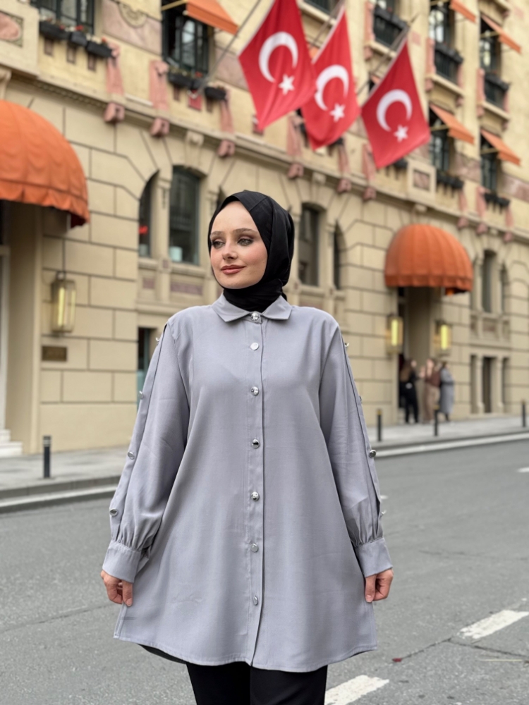 Resim 6508 Tensel Kolları Düğmeli Gömlek